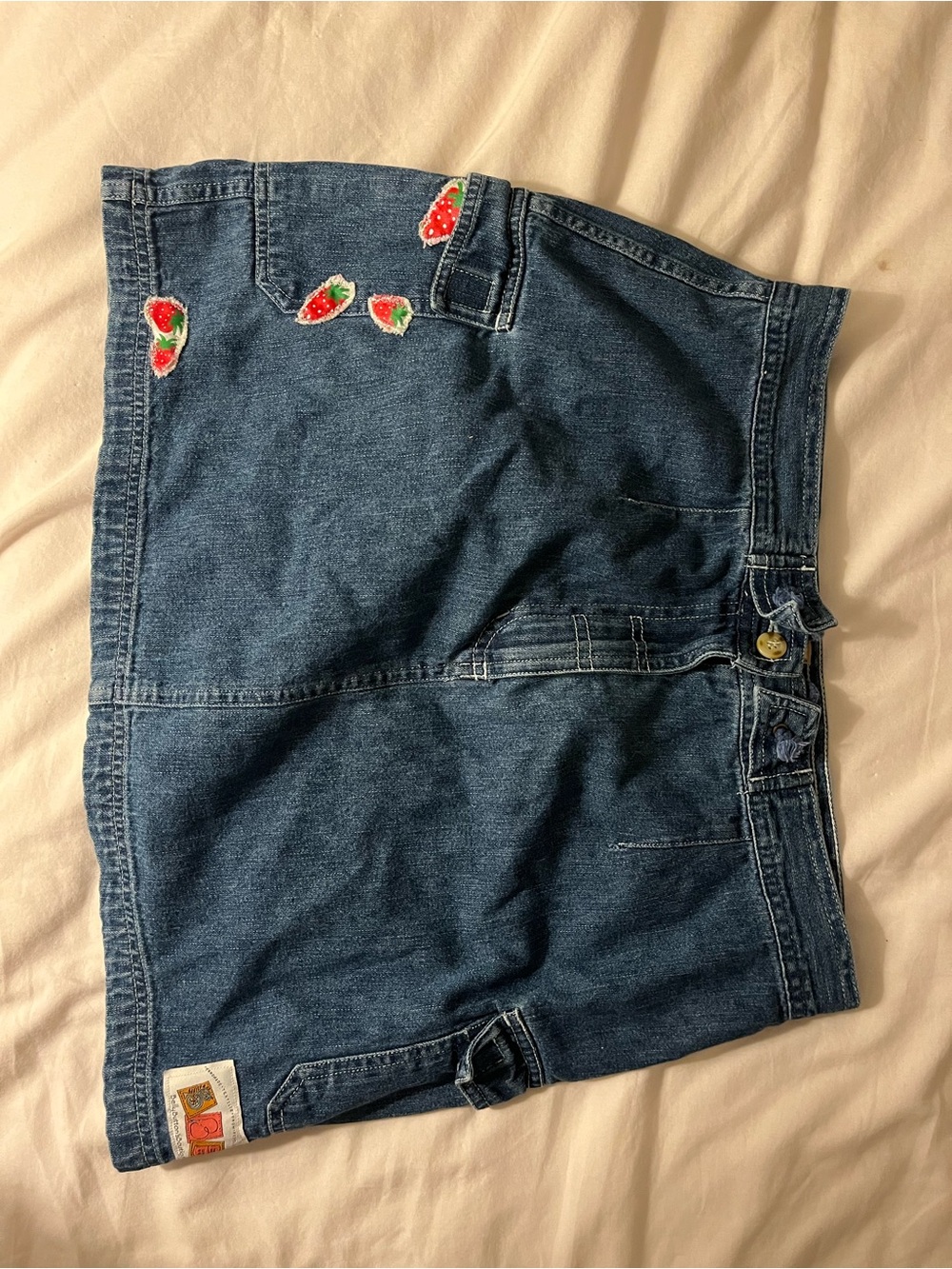 County Seat Strawberry Patch Unique Denim Mini Skirt